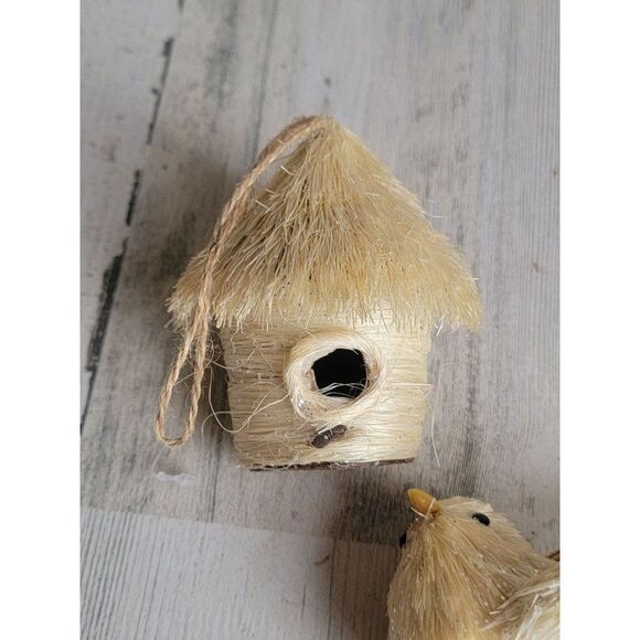 Off white bristle brush birdhouse pine cone set ornament Xmas - Picture 2 of 10